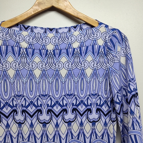 Donna Morgan Mini Dress Women Size 4 Purple Geometric 3/4 Sleeve Retro - Picture 2 of 8